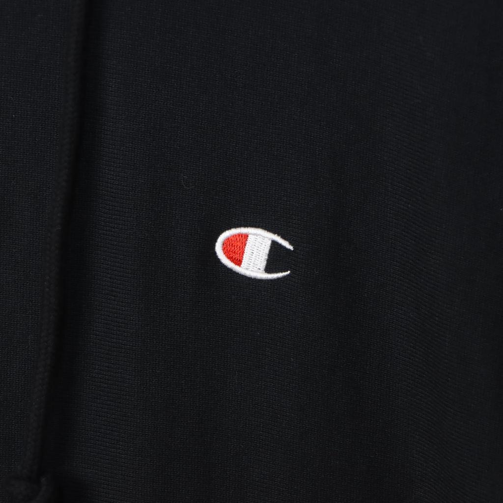 Parka Long Sleeve Cotton 10oz Relax Fit Fleece Embroidery One Point Logo Reverse Hooded Sweatshirt REVERS Midnight Black L [Champion] 100% Weave(R)