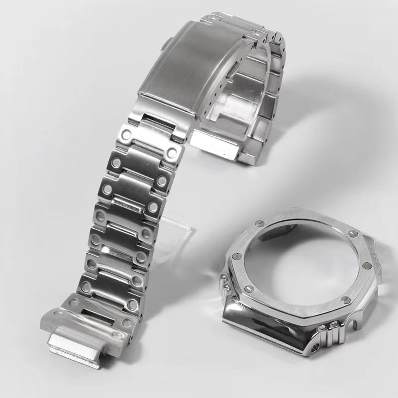 Мод-комплект GA2100 Корпус и ремешок из нержавеющей стали Для Casio G-SHOCK GA-2100/2110 GAB2100 Ретро рельефный металлический корпус аксессуары ремешка для часов