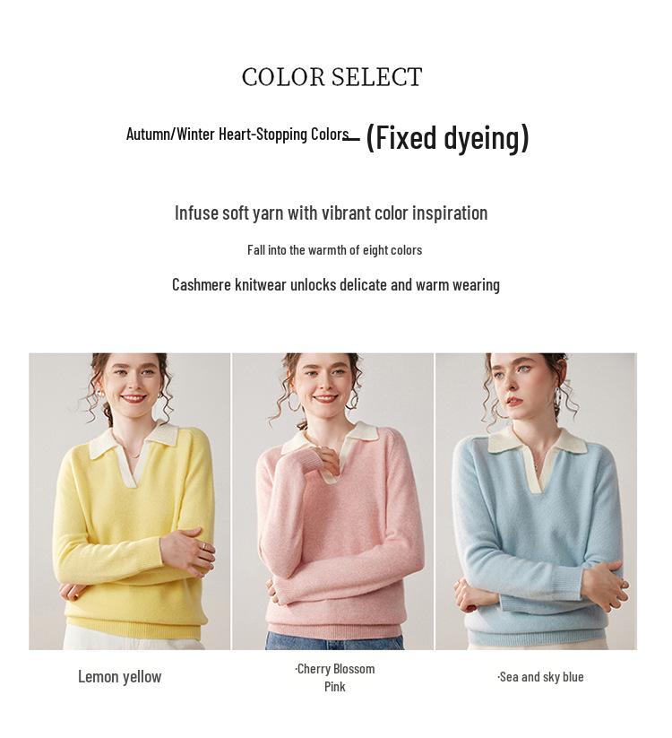 Patchwork Lapel Cashmere Sweater: Women's Slimming Knitwear Pullover