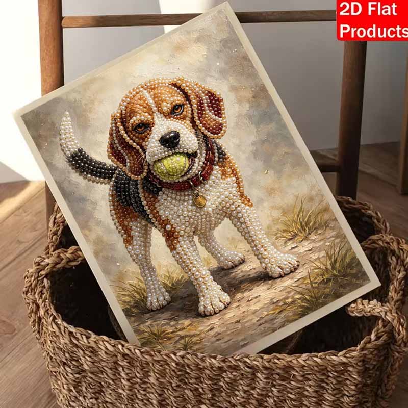 Pearl painting diy sticky diamond creative beagle dog with tennis ball diamond painting kit living room hanging painting