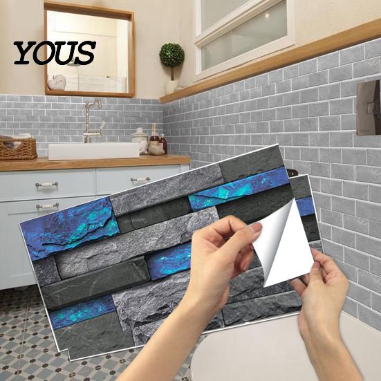 Removable Industrial Style Wall Paper 6Pcs Vintage Faux Stone Self?Adhesive Tiles, Waterproof Oil?Proof Backsplash Easy Clean Stickers Sticker,