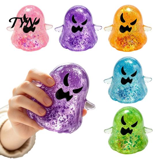 Clear Ghost Toy Halloween Stress Relief Toy, Spooky Glitter Squeeze Soft TPR Fidget Sensory for Focus and Relaxation Elastic Squeezing