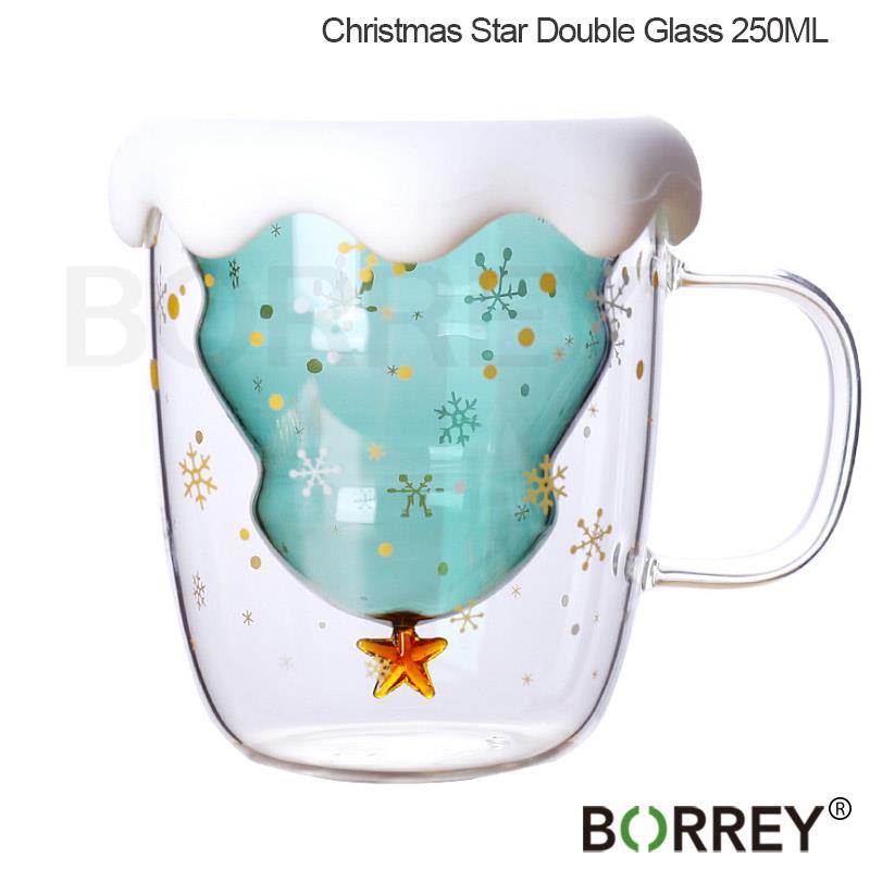 Рождественская чашка BORREY, прозрачная двойная противообжигающая стеклянная Рождественская елка, звезда, кружка для кофе, молока, сока, детский рождественский подарок