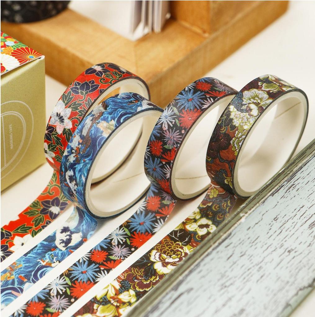 10 Rolls Kyoto Ukiyo-e Washi Tape Set Japanese Traditional Art Retro Wave Floral Pattern Masking Tape for Diary Album