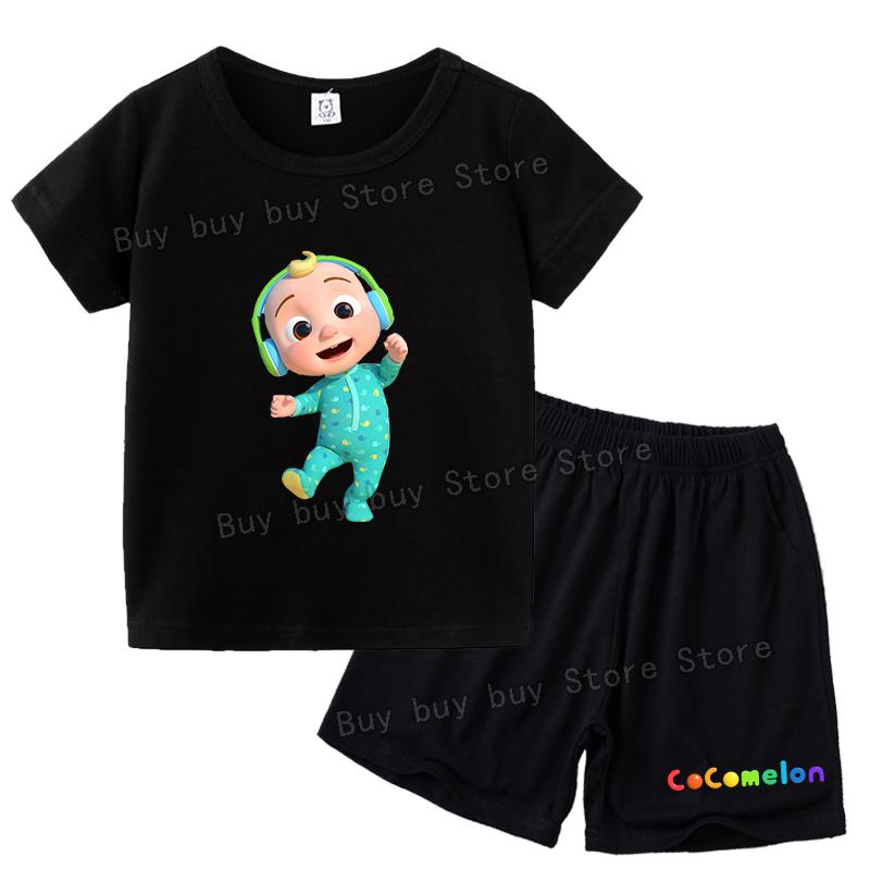 Children Clothing Sportswear Cartoon Printed Tracksuit Kids T-shirt Shorts Suit Summer Short Sleeve Tops Pants 2pcs