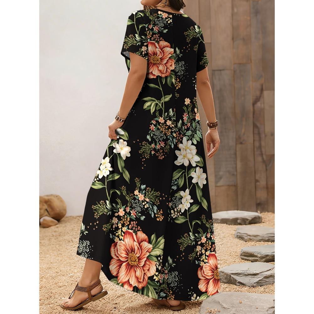 Flower and plant pattern, printed large size dress, new large size dress.