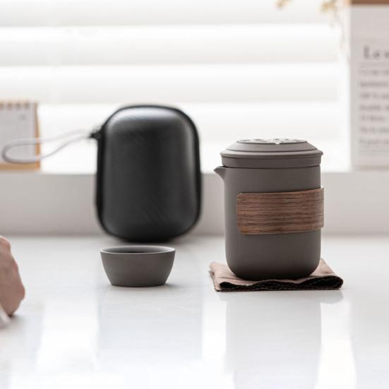 1 Set Travel Tea Set Teapot Craving Food Grade High Temperature Resistant Small Nozzle Thick Ceramic Teacups Portable Travel Drinkware
