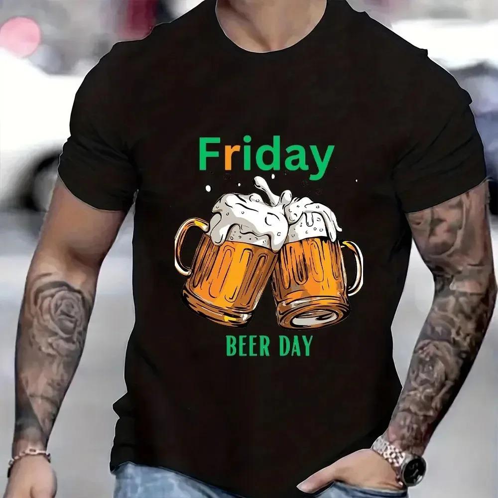 Футболка с принтом Friday Beer Day, топы, футболки для мужчин, топы в стиле хип-хоп, рубашки, футболки с коротким рукавом для мужчин, летняя одежда для мужчин, топы