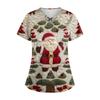 Women's Short Sleeve Stagger V Neck Christmas Print Pocket Dry-nurse Top