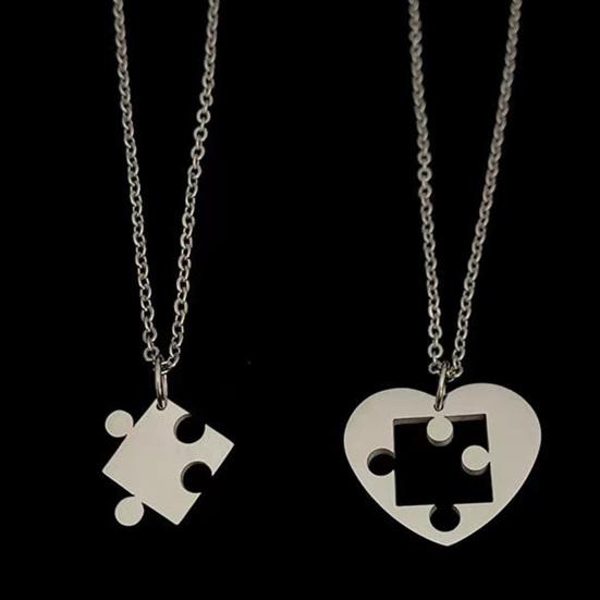 1 пара ожерелья для пар в стиле панк, выдалбливают соответствующие гальваники, значимый подарок, ювелирные изделия, ожерелья с подвеской-головоломкой для пары для свиданий