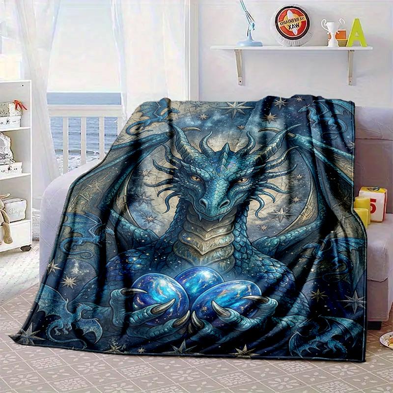Blue Dragon Holding Stars Blanket Flannel Blanket Throw Blanket Sofa Cover Blanket Soft Premium Blanket Picnic Blanket Tv Blanket Gifts