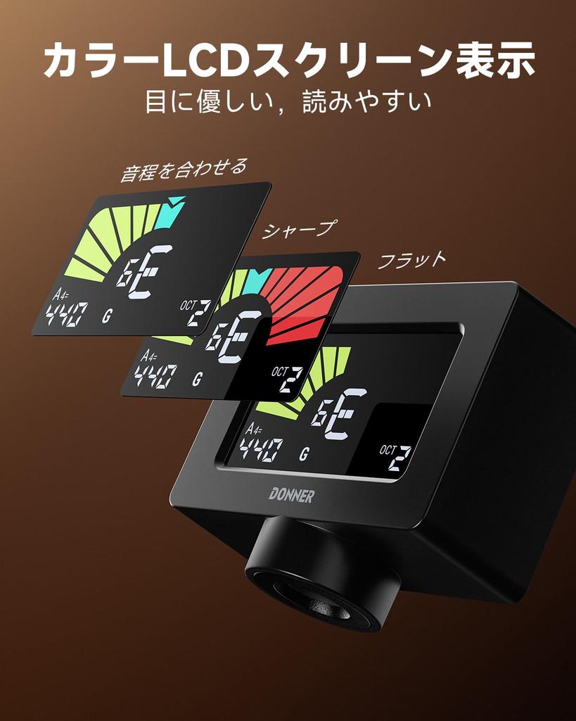 Donner Tuner Magnetic Clip Type Color Display High Precision for Black Guitar/Ukulele/Bass/Violin DT-10