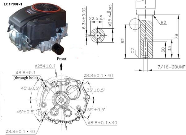 Двигатель Loncin Lc1P92F для трактора, бензиновый двигатель сгорания 1P92, 16 л.с., 452 см3/Emak K1600/Al-Ko Pro 450/Loncin 1P92, одноцилиндровый вертикальный вал Walco