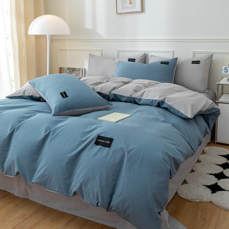 Clever Plan: Simple Solid Color Double Splicing Full Cotton, Pure Cotton, Washed Cotton, Four Piece Set, Student Dormitory, Three Piece Set
