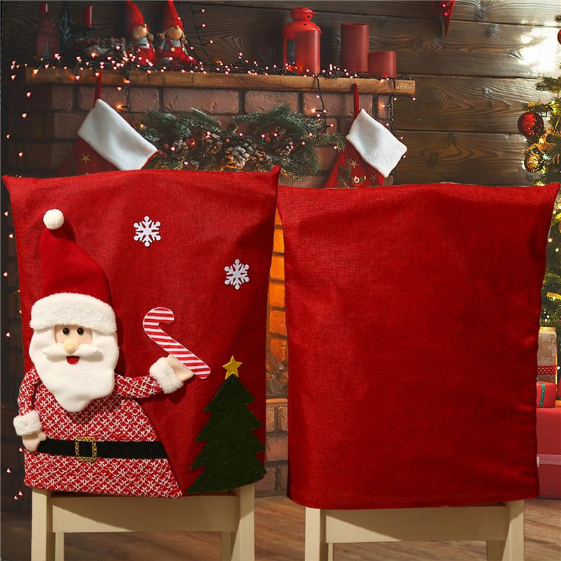Christmas Chair Cover Dinner Dining Table Santa Claus Snowman Red Cap Ornament Chair Back Covers Christmas Decoration