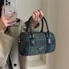 Stylish Large Capacity Plaid Shoulder Tote Bag For Women With Vintage Charm In Green