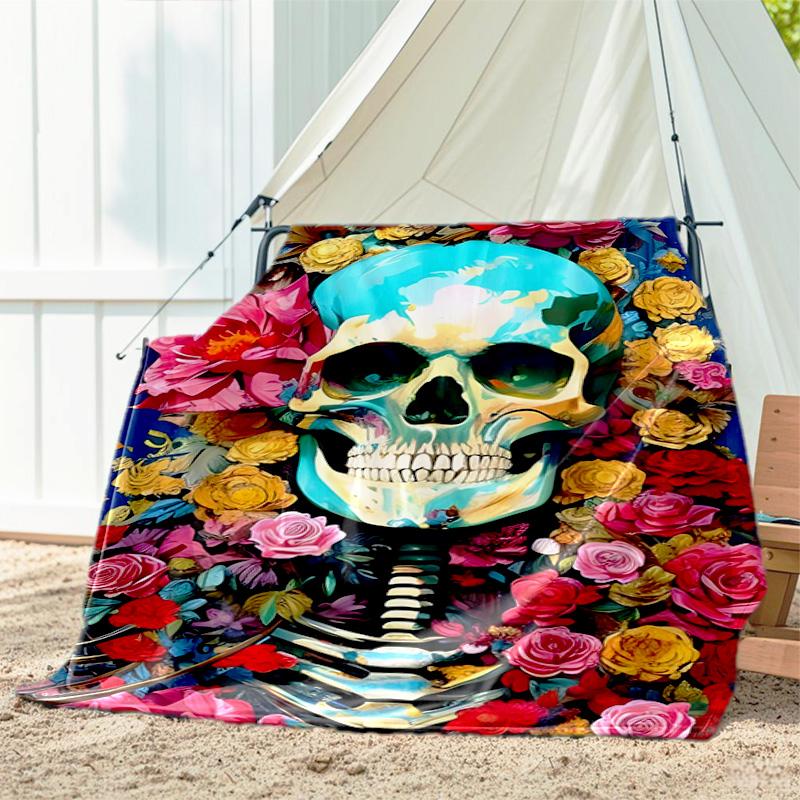 1pc skull pattern blanket, all season lightweight home office outdoor nap multifunctional blanket