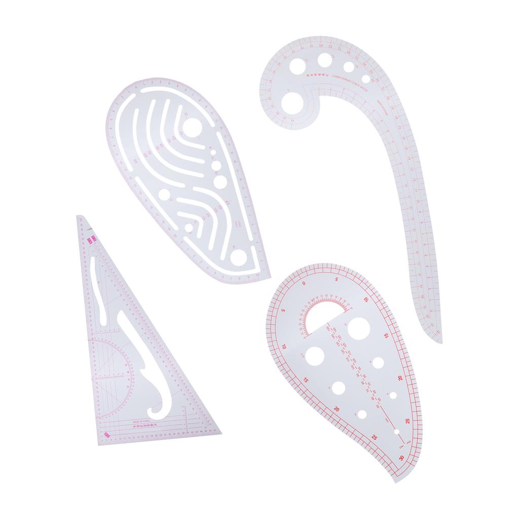 Набор измерительных линеек для одежды Многофункциональный набор для вырезания рукавов с клеткой Кривая линейка Набор из 4 предметов