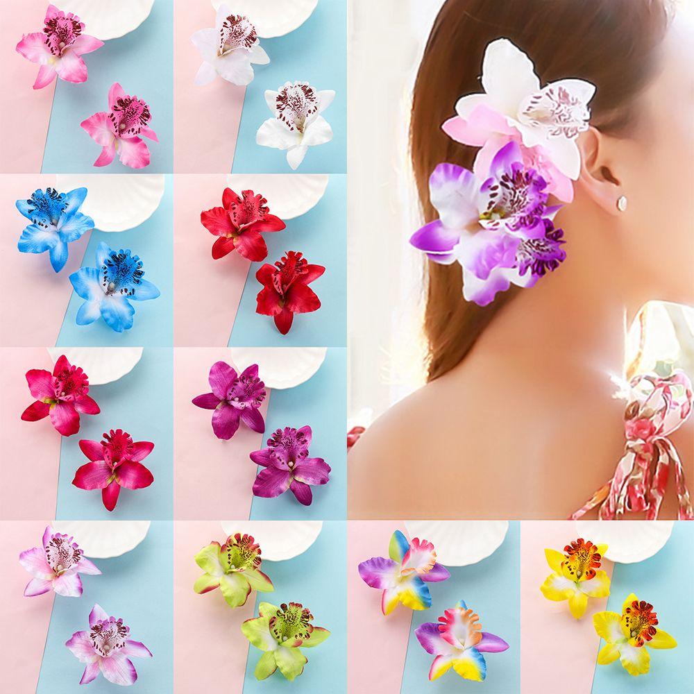 2Pcs Bohemia Girls Barrette Beach Flower Hair Clips Bridal Hairpins Orchid  Wedding Accessories