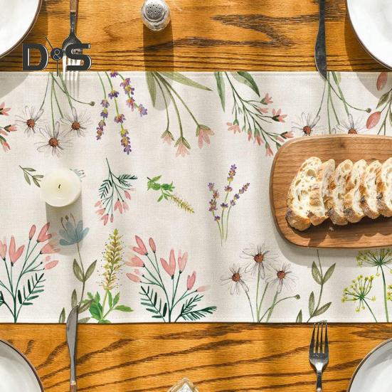 Весенняя дорожка на стол из цветочного льна, сезонные летние полевые цветы, украшение для кухни и столовой, декор для домашней вечеринки