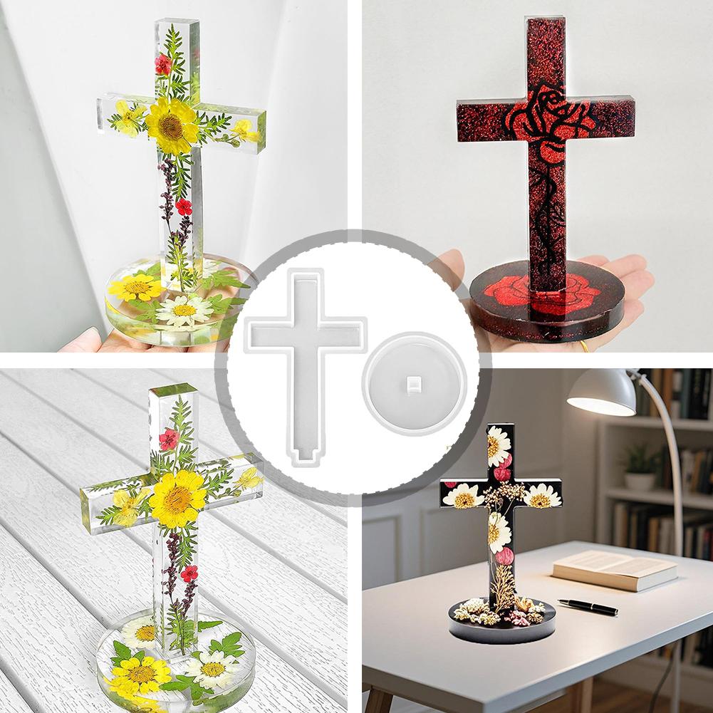 Силиконовая форма Крест Церковный DIY Гипс Бетон Заливка Настольные Украшения Форма для Смолы 3D Крест Христианский Знак с Основанием Поделки Подарки
