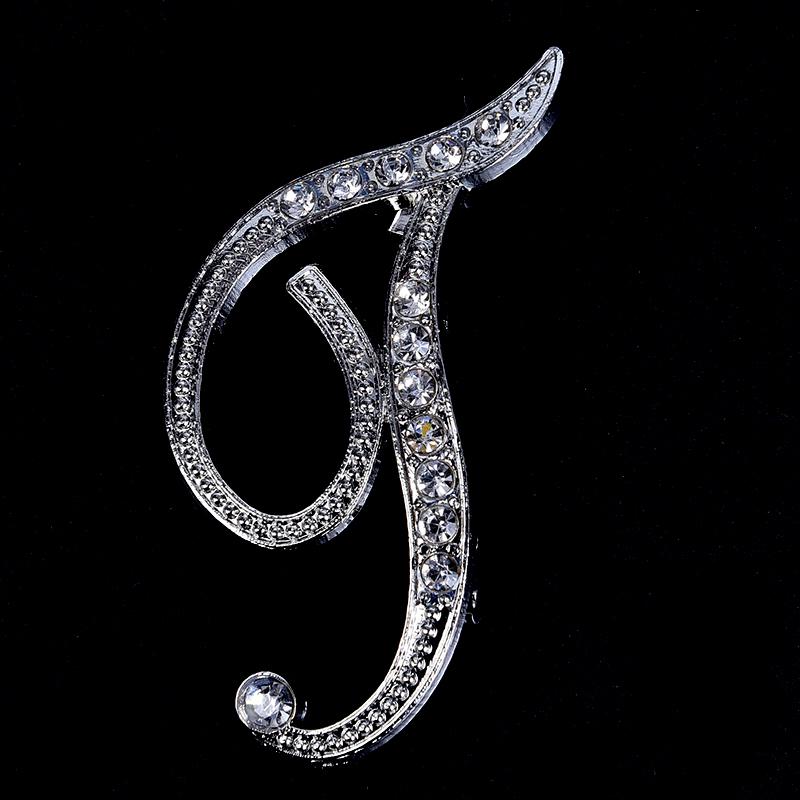 Crystal Rhinestone 26 Letters Women Collar Brooch Pin Corsage Bouquet Jewelry