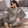 Весенне-осенняя женская пижама, домашняя одежда, костюм, женский жакет с воротником в стиле «кукла», японская клетчатая одежда для девочек, осенне-зимняя домашняя одежда