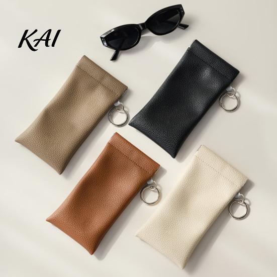 Fashion Glasses Container Portable Faux Leather Sunglasses Bag with Hook for Women, Compact Organizer Anti Lost Holder Eyewear Lipstick And