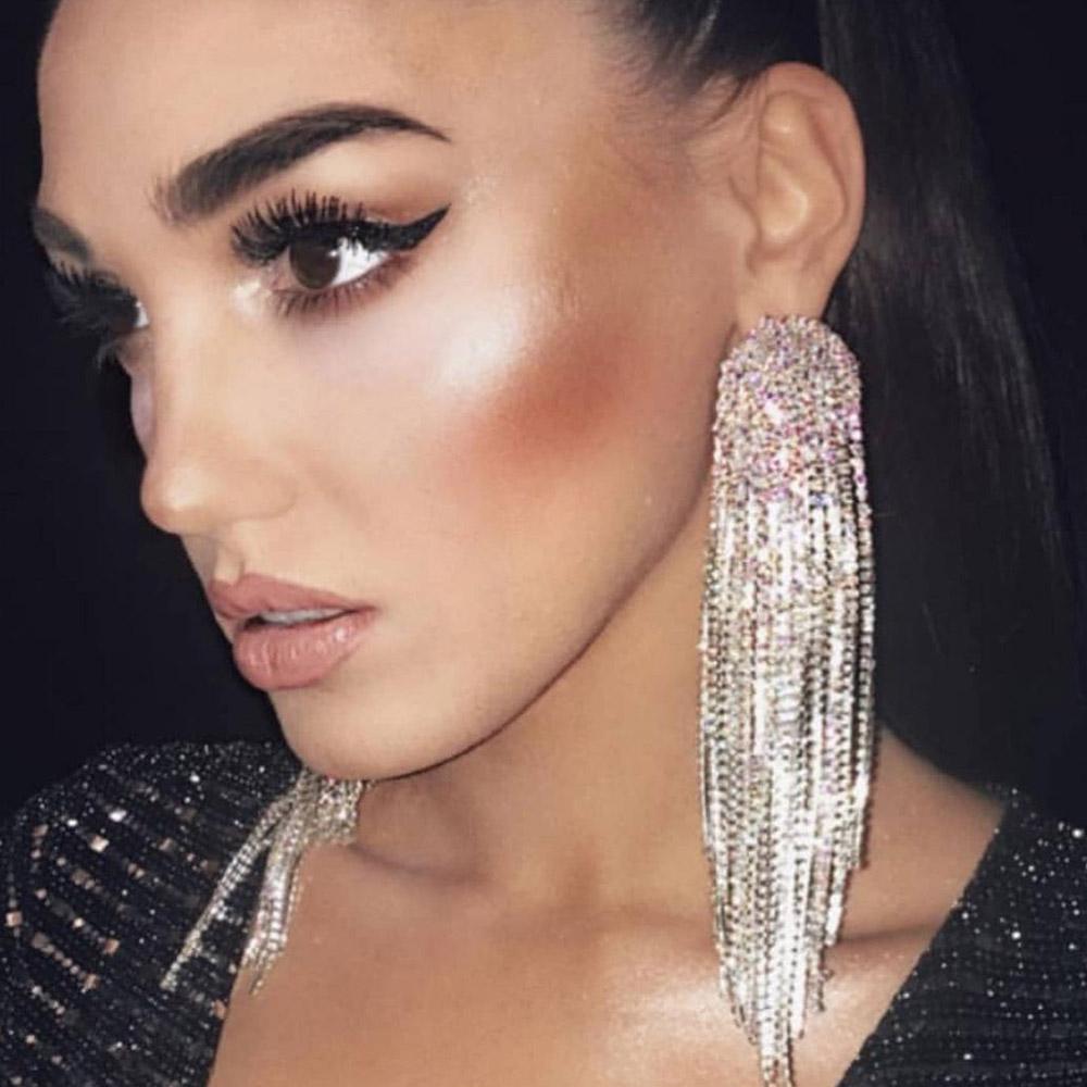 Блестящие длинные серьги-капли с кисточками из горного хрусталя для женщин, модные серьги 2021 года, висячие серьги, ювелирные изделия оптом
