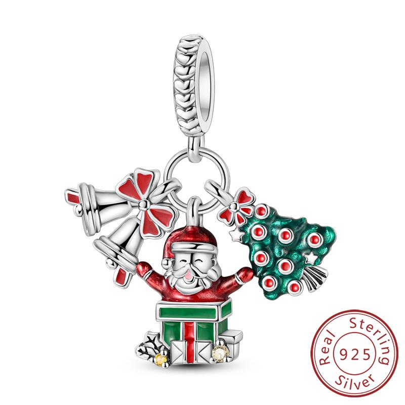 Рождественская серия Шармы Бусины Медь Рождественская елка Снеговик Лось Шарм Подходит для оригинального браслета Подвеска Женские украшения