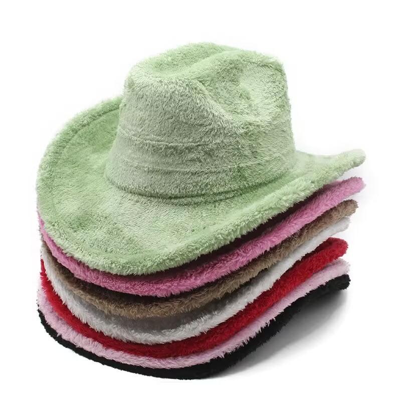 Popular autumn and winter new colored plush crimped jazz hat men's and women's European, American and British style personalized gentleman's hat