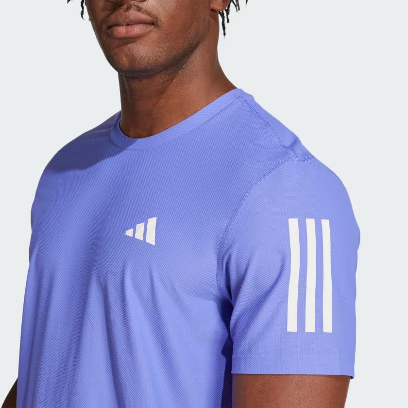 Adidas Aeroready Own The Run Solid Striped Crew Neck T-Shirt Men Tops Cobalt-Blue IV5406