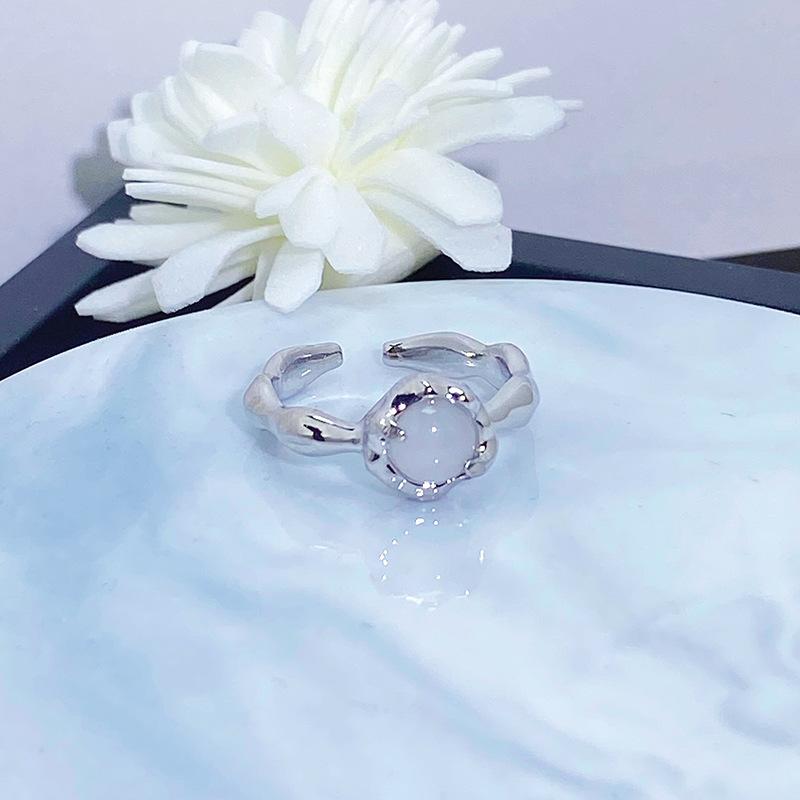 Zircon Moonstone Open Ring Irregular Love Snowflake Niche Light Luxury High-End Personality Ring