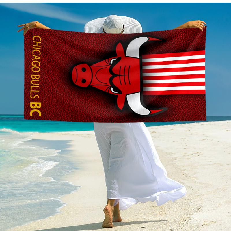 1pc Chicago Bulls Beach Towel, Comfortable and Thick, and Swimming/Bath/Picnic/Camping Towel, Suitable for Seaside Beaches