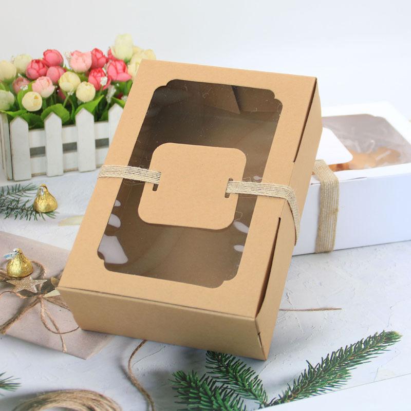 12pcs Large Kraft Paper Box Biscuit Candy Cake Gift Box PVC Transparent Window Birthday Gift Wedding Party Supplies Packaging Box Wedding