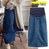 Maternity Denim Slit Skirt - Summer & Autumn Wear, Mid-length, Slimming Half Skirt with Abdomen Support for Pregnant Women.