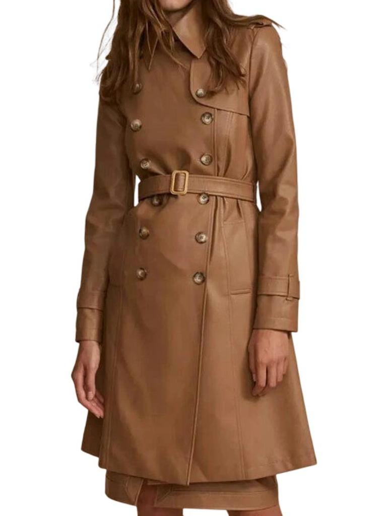 Trench Coat Formal Wear Design Handmade Stylish Genuine Lambskin Long Leather Women's
