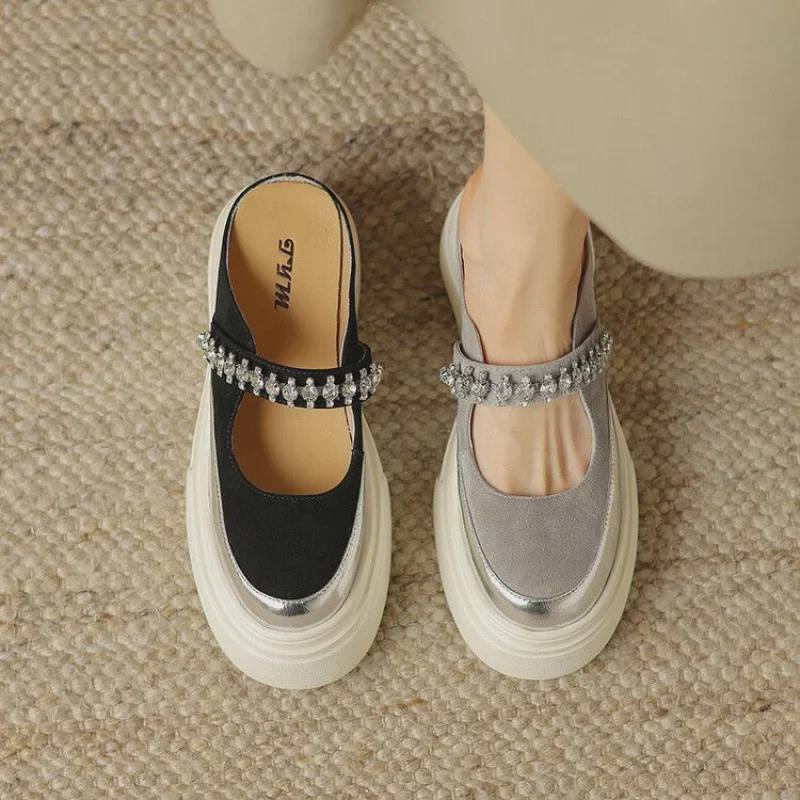 Женские босоножки на платформе со стразами 2024 года: Туфли на толстой подошве и высоком каблуке для лета