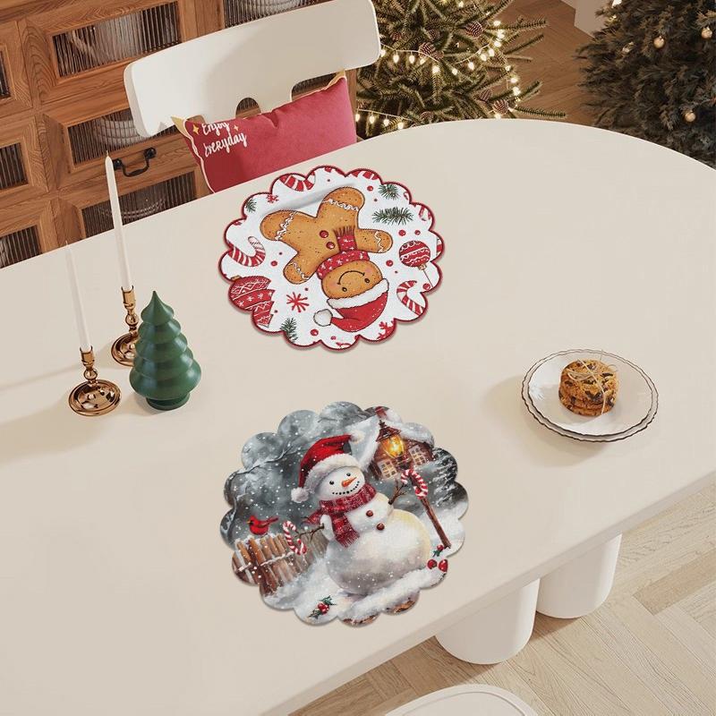 4 шт./набор Рождественский плейсмат Мультяшный Санта Клаус Круглая подставка Снежинка Обеденный стол Теплоизоляционная подкладка Рождественский декор