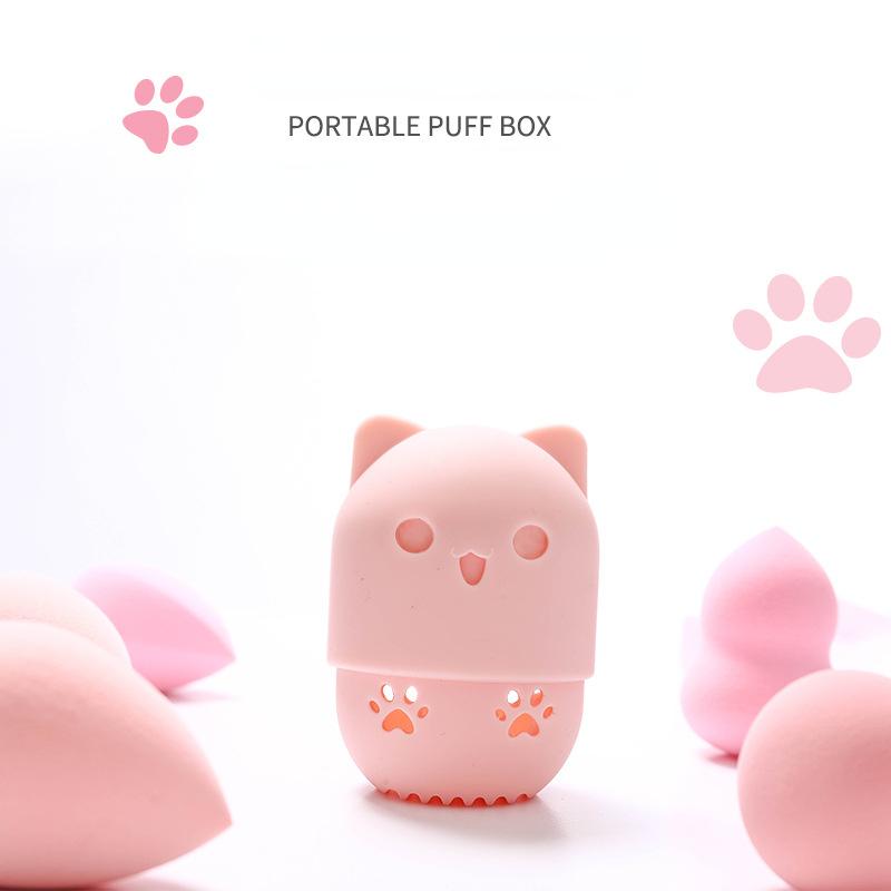Милый мультяшный косметический держатель для спонжей с губкой для макияжа, держатель для пудры с розовым котом, портативный маленький спонж для сушки макияжа, чехлы для сушки макияжа