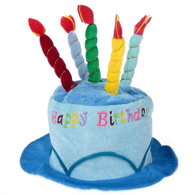 Happy Birthday Cake Hat Cute Fabric Birthday Hat with Plush Candles for Unisex Adult Party Novelty Decorations