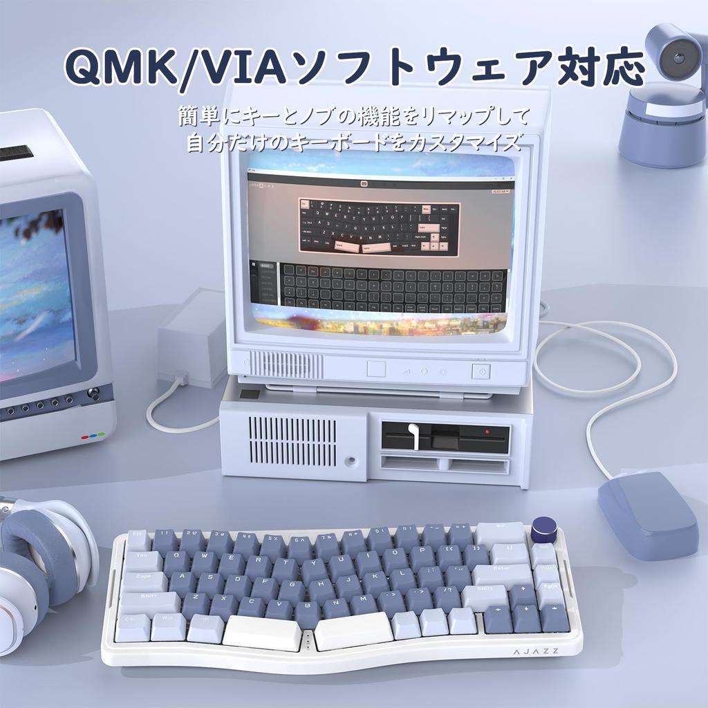 AKS068 Gaming Keyboard, Alice Layout, 68 Anti-Ghosting Keys, Gasket Construction, Hot-Swappable Ergonomic Design, South-Facing RGB Backlighting,