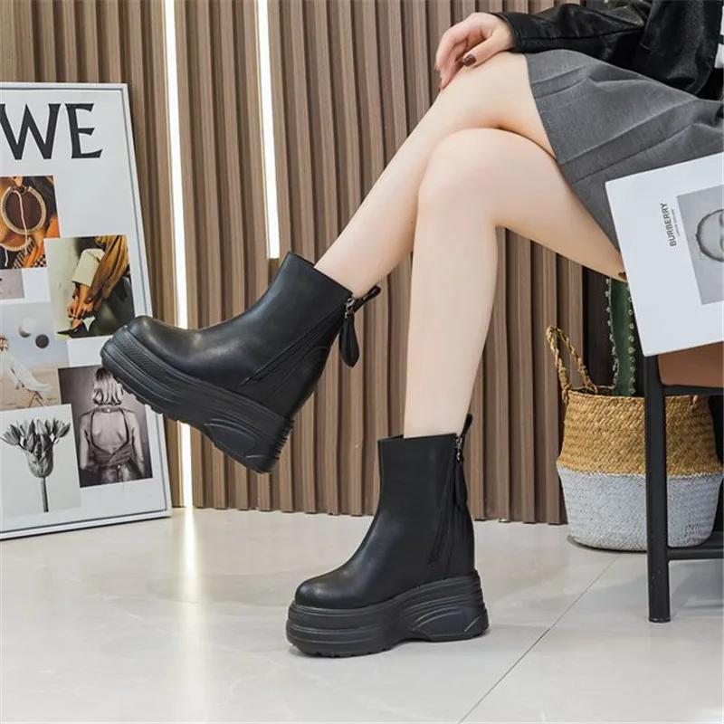 Короткие плюшевые женские ботильоны, элегантные женские ботильоны на танкетке, женские короткие ботильоны, весна-осень, круглый носок, женская обувь, зимняя обувь