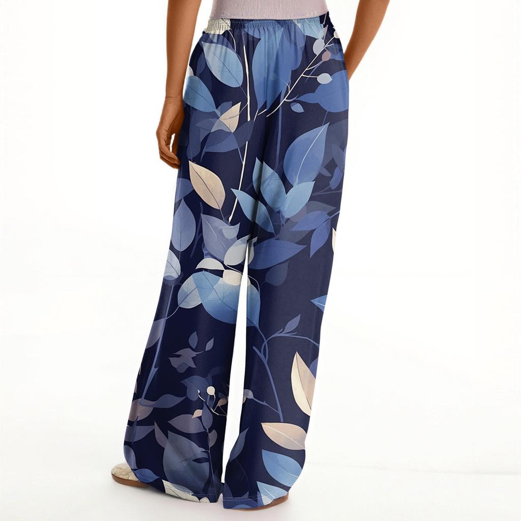 Женские свободные повседневные брюки с цветочным принтом и широкими штанинами, с эластичной талией на кулиске и карманами
