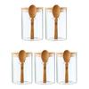 Glass Sealed Jar Transparent Glass Canister with Spoon Wooden Lid Food Storage Jar for Coffee Beans Spice Kitchen Supplies