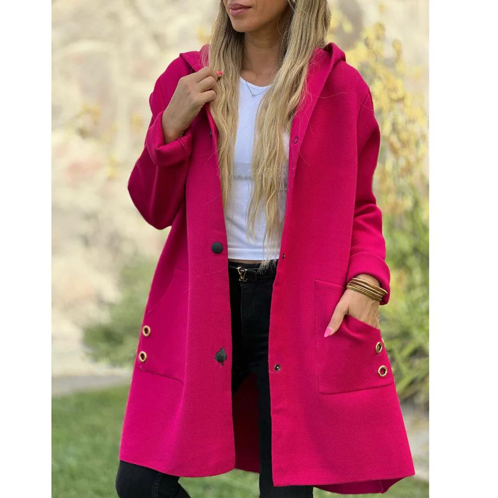 Женская свободная повседневная однобортная куртка с капюшоном, шерстяное пальто, пальто