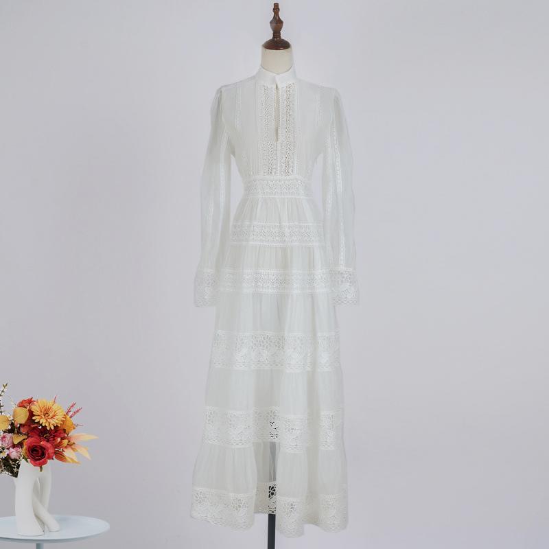 Лето Весна Женское Длинный Рукав Макси Вечеринка Vestido V-образный вырез Кружева Вышивка Элегантный Вечерний Свадебный Невесты Платье Рубашка