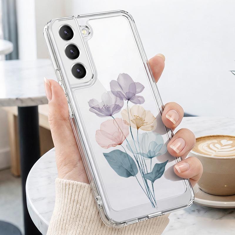 Чехол с принтом белых цветов для Samsung A57 S26 Ultra A37 A17 A56 A36 A26 A16 A55 A35 A25 A15 A54 5G S21 FE S22 S23 S24 S25 Plus Прозрачный мягкий чехол из ТПУ