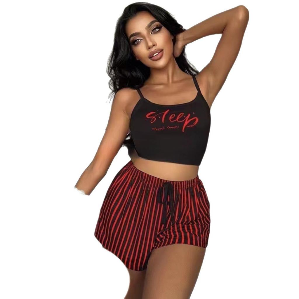 Sexy lingerie pajama set with suspenders featuring letter print shorts