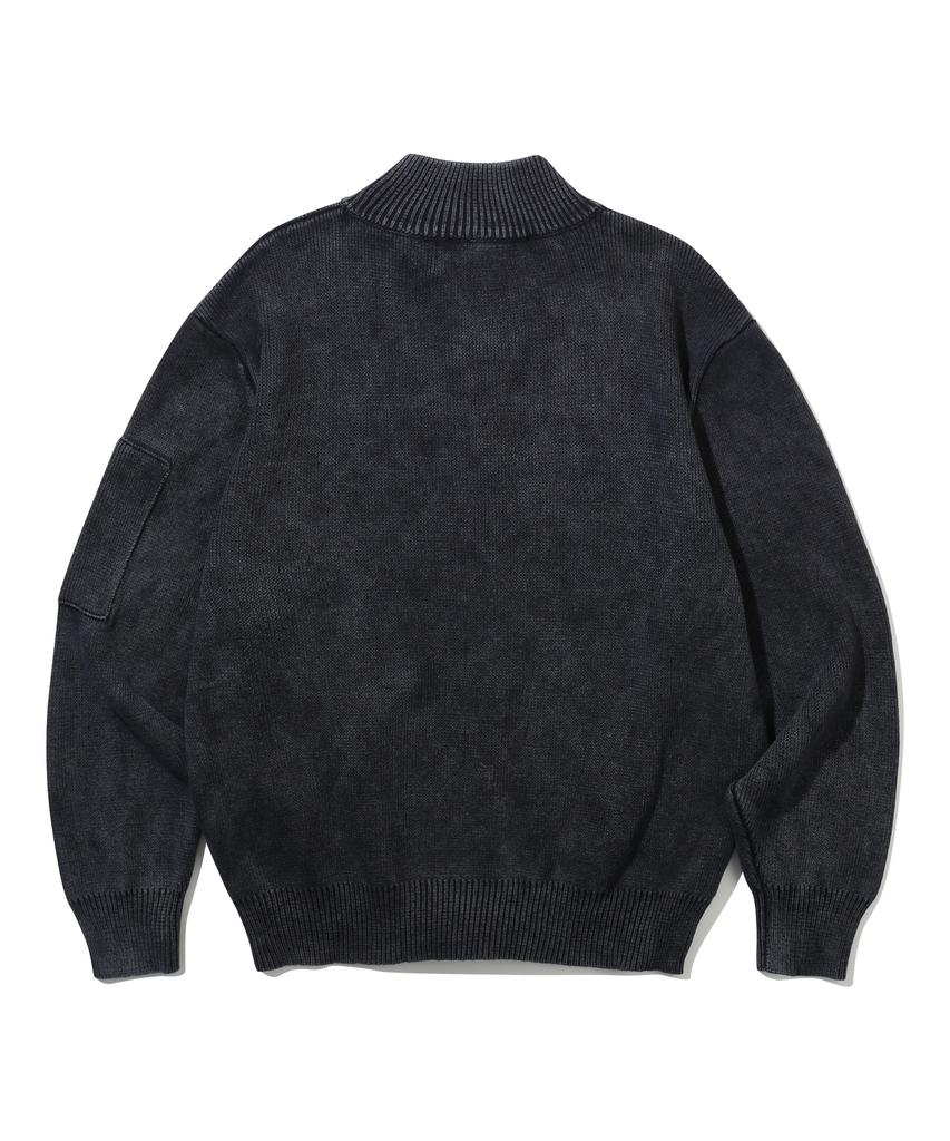 URBANSTOFF Washed High-Neck Knit Zip-Up (Black)